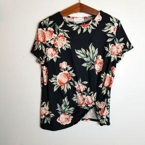 Twelve Months Floral Side Gather Short Sleeve Top